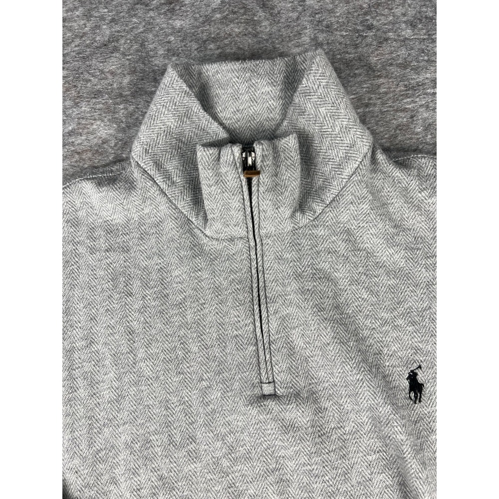Polo Ralph Lauren Mens Grey Herringbone Quarter Zip Pullover Sweater XL - Picture 2 of 7